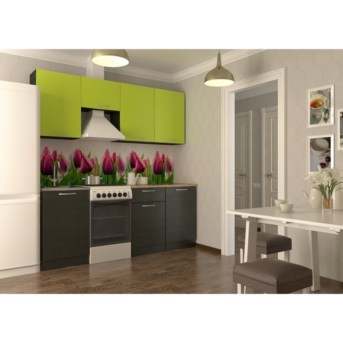 Кухонный гарнитур прямой Акация 18, 2000 мм, цвет Лайм/Венге