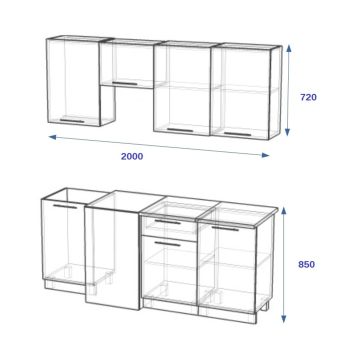 Кухонный гарнитур прямой Акация 18, 2000 мм, цвет Ваниль