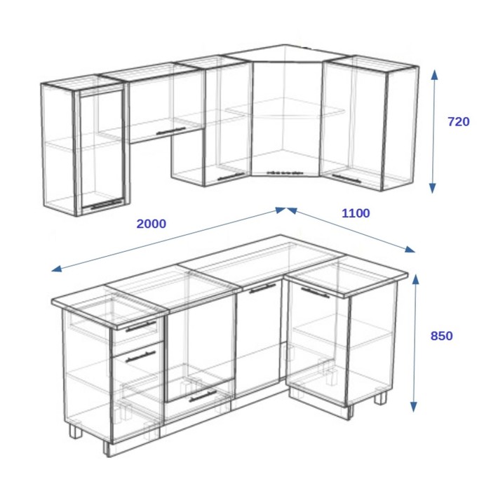 Кухонный гарнитур угловой Акация 19, 2000 х 1100 мм, цвет Лайм/Венге