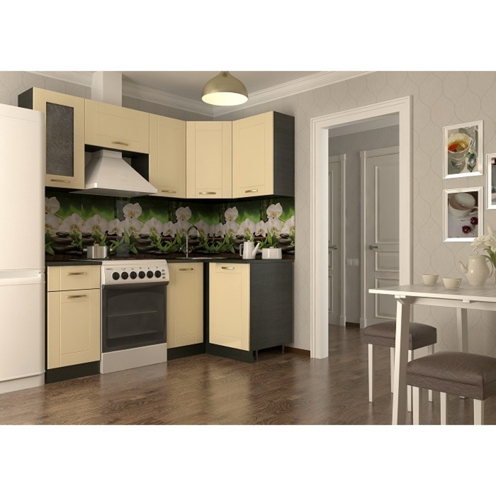 Кухонный гарнитур угловой Акация 19, 2000 х 1100 мм, цвет Ваниль