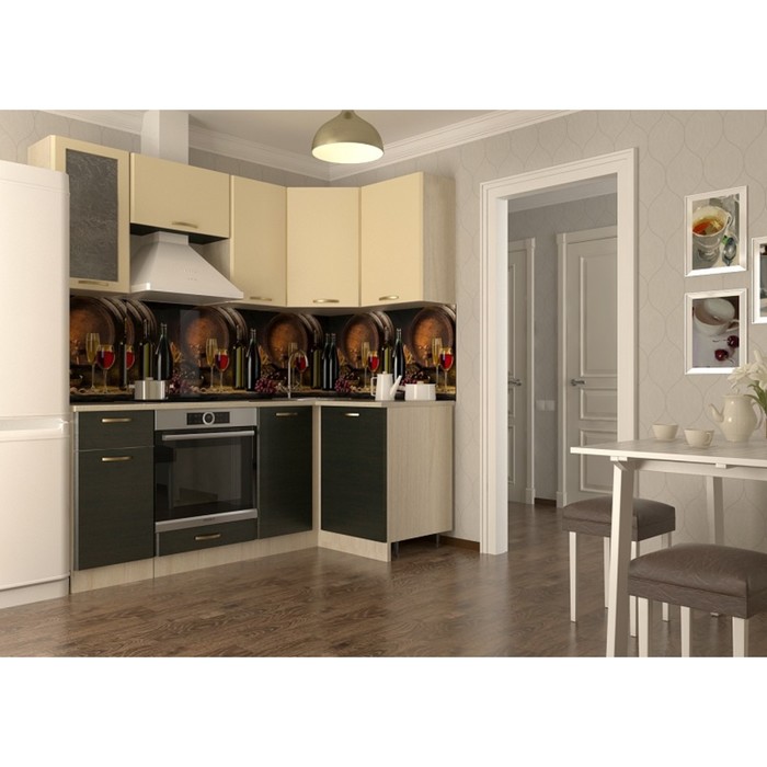 Кухонный гарнитур угловой Акация 19, 2000 х 1100 мм, цвет Ваниль/Венге