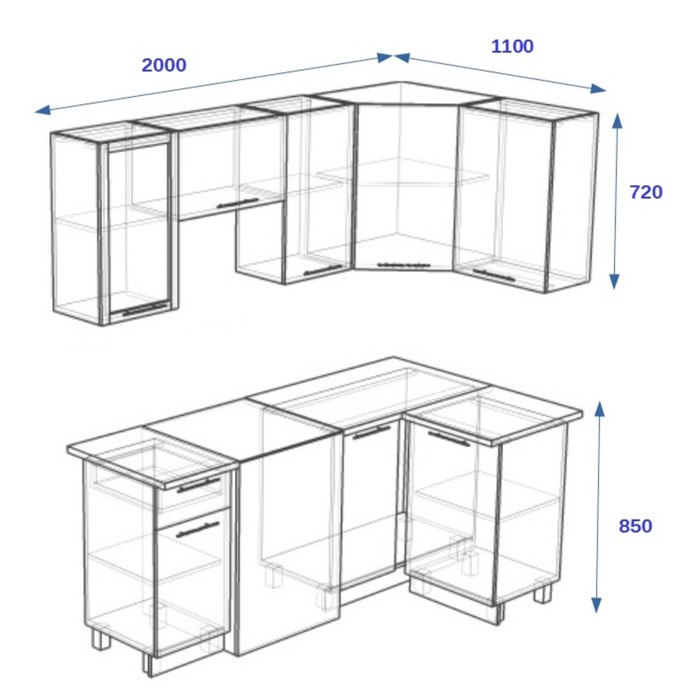 Кухонный гарнитур угловой Акация 20, 2000 х 1100 мм, цвет Лайм/Венге