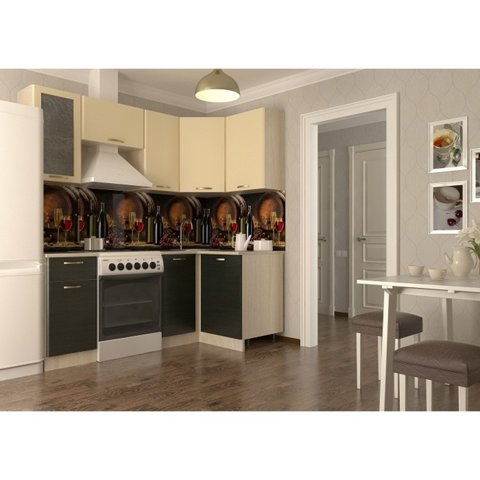 Кухонный гарнитур угловой Акация 20, 2000 х 1100 мм, цвет Ваниль/Венге