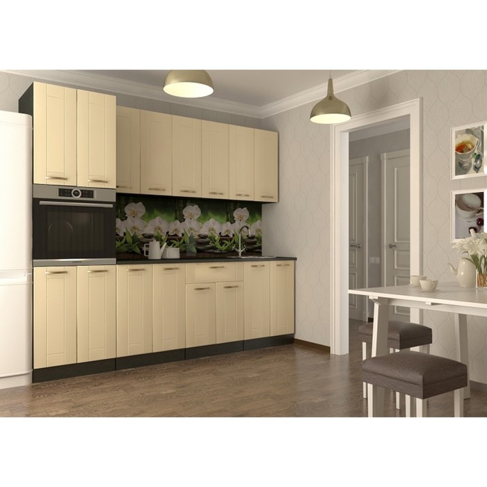 Кухонный гарнитур прямой Акация 21, 2400 мм, цвет Ваниль