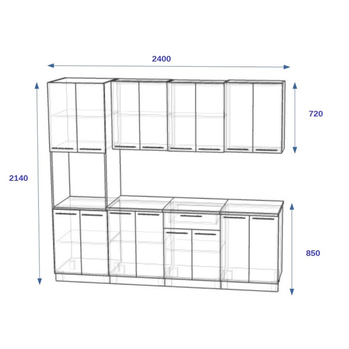 Кухонный гарнитур прямой Акация 21, 2400 мм, цвет Ваниль/Венге