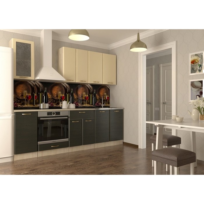 Кухонный гарнитур прямой Акация 22, 2400 мм, цвет Ваниль/Венге