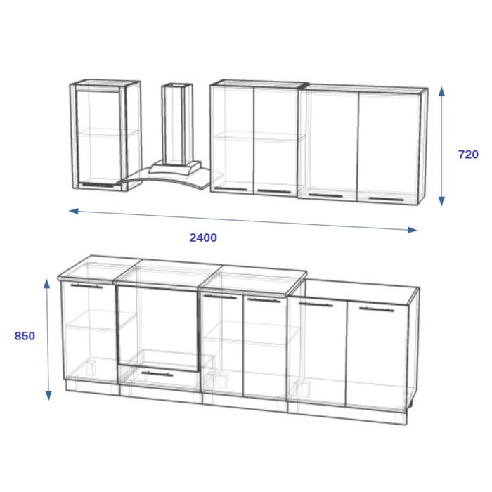 Кухонный гарнитур прямой Акация 22, 2400 мм, цвет Ваниль/Венге