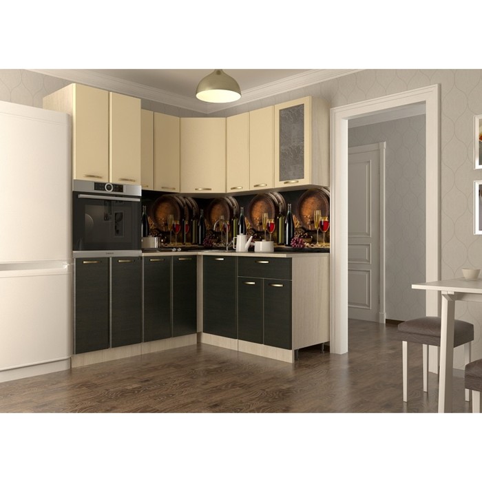 Кухонный гарнитур угловой Акация 23, 1800 х 1600 мм, цвет Ваниль/Венге