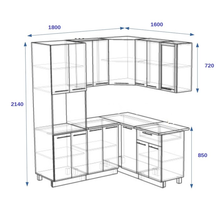 Кухонный гарнитур угловой Акация 23, 1800 х 1600 мм, цвет Лайм/Венге