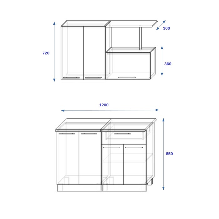 Кухонный гарнитур прямой Акация 25, 1200 мм, цвет Ваниль/Лайм