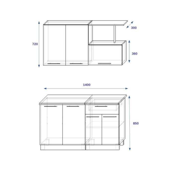 Кухонный гарнитур прямой Акация 26, 1400 мм, цвет Ваниль