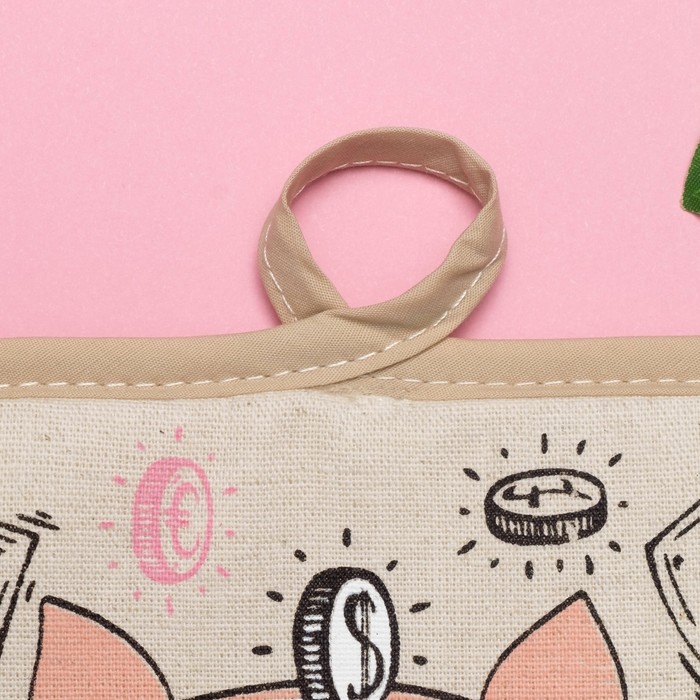 Прихватка полулён "Копилка Хрюша" 18х18 см,160 г/м2, 50% лён,50% хлопок, шелкография