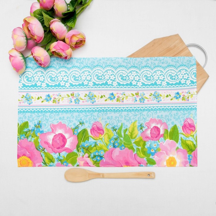 Полотенце вафельное "цветочная поляна" 38х60 см, ЭКОНОМ