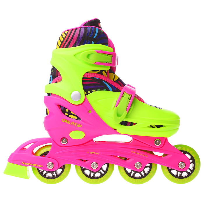 Роликовые коньки раздвижные, колеса PVC 64 мм, пластиковая рама, green/pink р.34-37