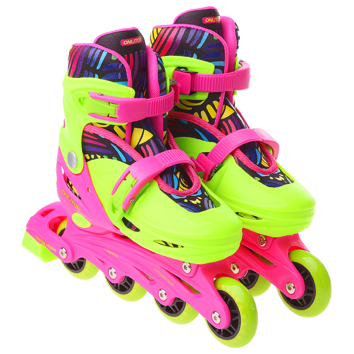 Роликовые коньки раздвижные, колеса PVC 64 мм, пластиковая рама, green/pink р.34-37