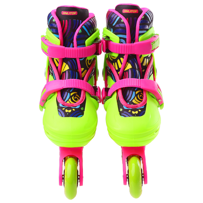 Роликовые коньки раздвижные, колеса PVC 64 мм, пластиковая рама, green/pink р.34-37