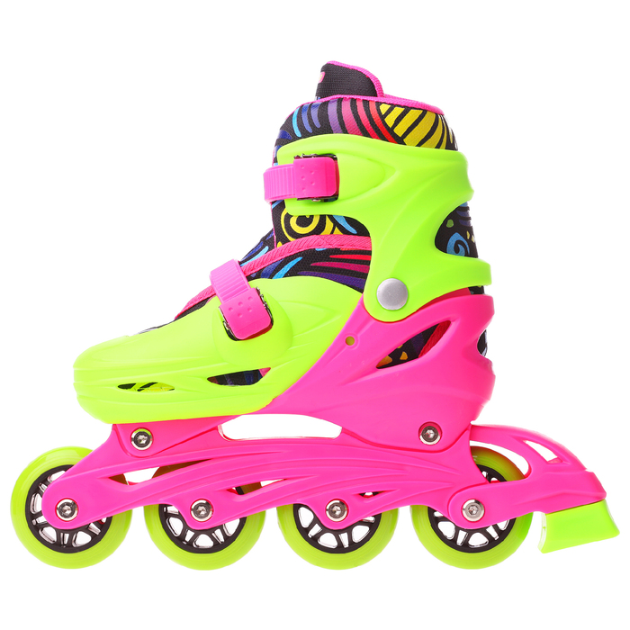 Роликовые коньки раздвижные, колеса PVC 64 мм, пластиковая рама, green/pink р.34-37