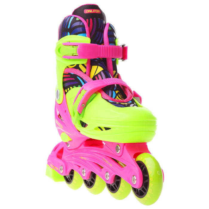 Роликовые коньки раздвижные, колеса PVC 64 мм, пластиковая рама, green/pink р.34-37
