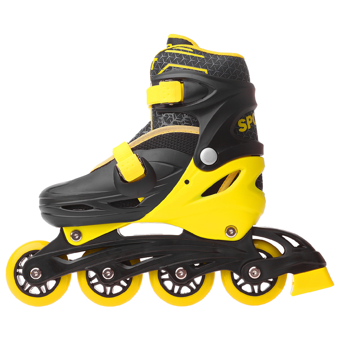 Роликовые коньки раздвижные, колеса PVC 64 мм, пластиковая рама, black/yellow р.34-37