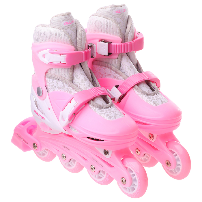 Роликовые коньки раздвижные, колеса PVC 64 мм, пластиковая рама, pink/white р.34-37