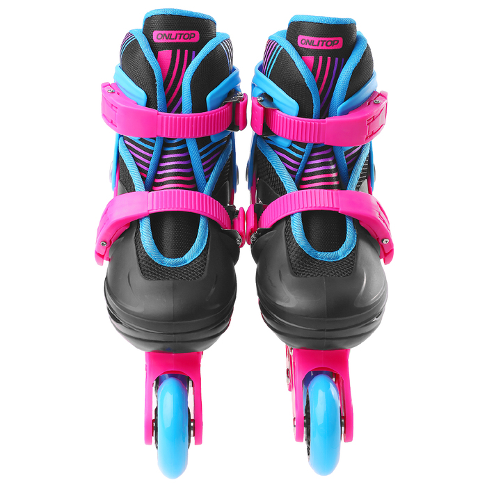 Роликовые коньки раздвижные, колеса PVC 64 мм, пластиковая рама, black/blue/pink р.34-37