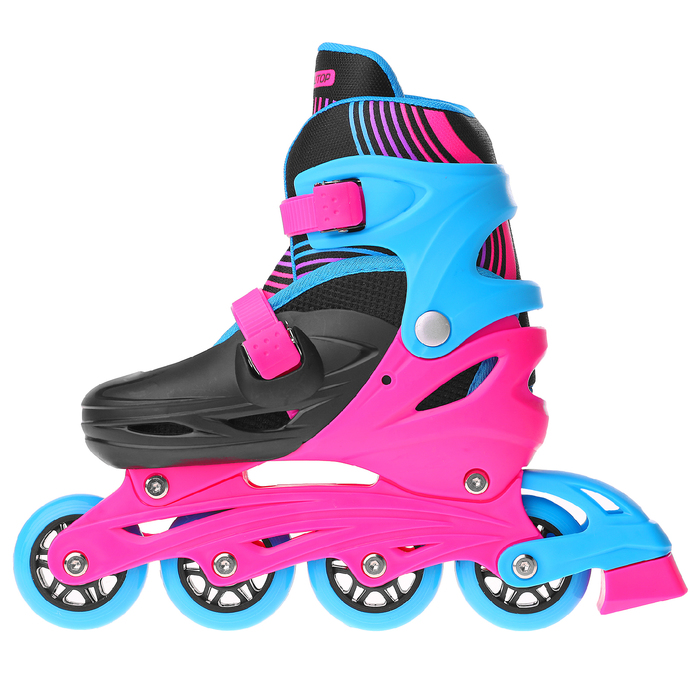 Роликовые коньки раздвижные, колеса PVC 64 мм, пластиковая рама, black/blue/pink р.34-37