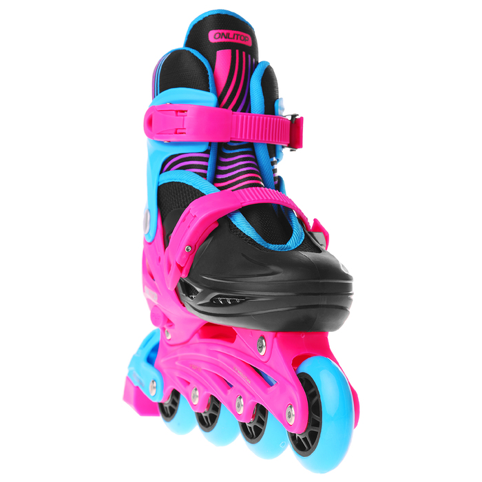 Роликовые коньки раздвижные, колеса PVC 64 мм, пластиковая рама, black/blue/pink р.34-37