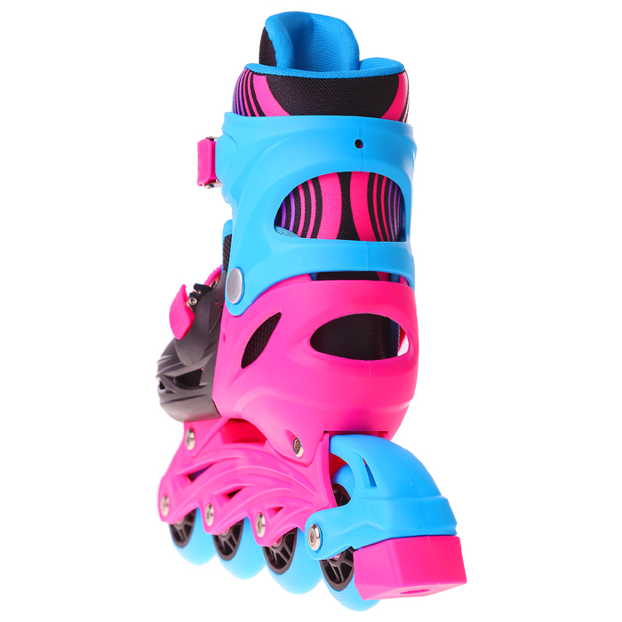 Роликовые коньки раздвижные, колеса PVC 64 мм, пластиковая рама, black/blue/pink р.34-37
