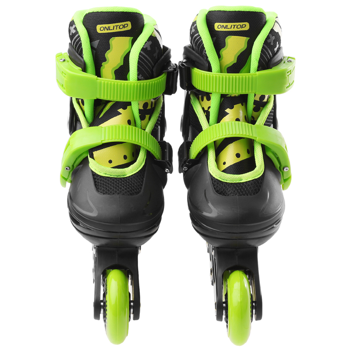 Роликовые коньки раздвижные, колеса PVC 64 мм, пластиковая рама, black/green р.34-37