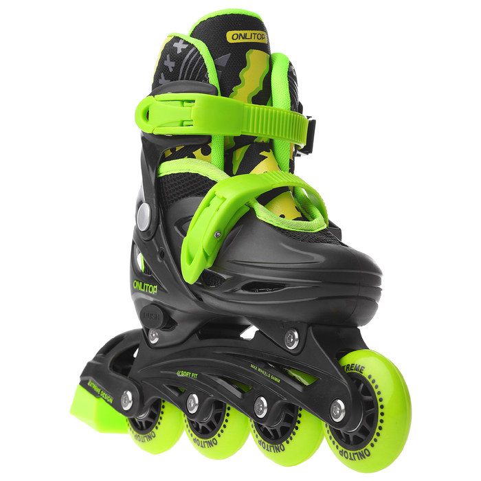 Роликовые коньки раздвижные, колеса PVC 64 мм, пластиковая рама, black/green р.34-37