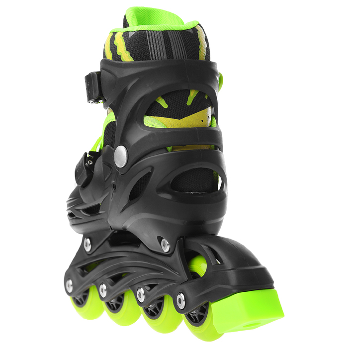Роликовые коньки раздвижные, колеса PVC 64 мм, пластиковая рама, black/green р.34-37