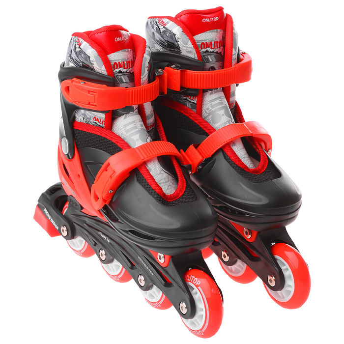 Роликовые коньки раздвижные, колеса PVC 64 мм, пластиковая рама, black/red р.34-37