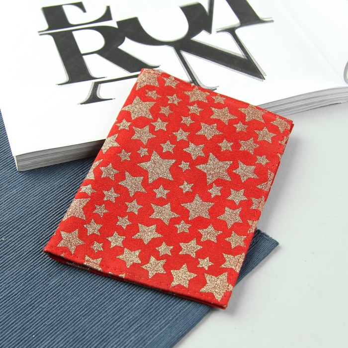 Обложка для паспорта "Звёзды", цвет красный/золотой