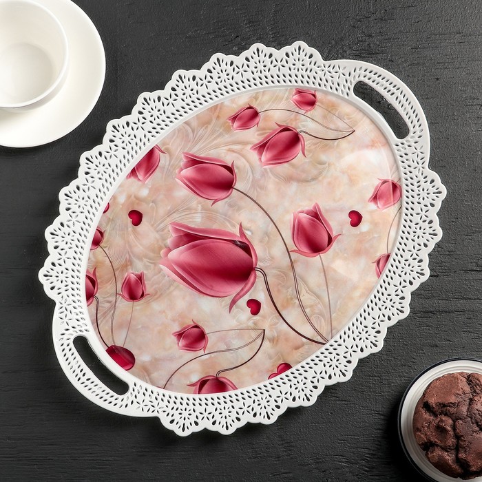 Поднос овальный "Ажурная кайма", цвета МИКС