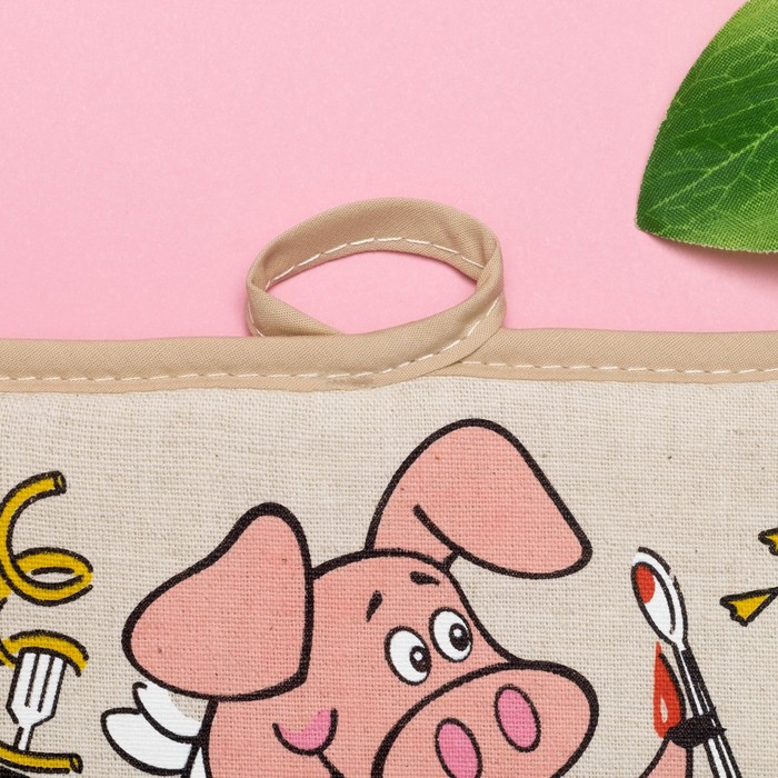 Прихватка полулён "Рецепты Хрюшки" 18х18 см,160 г/м2, 50% лён,50% хлопок, шелкография