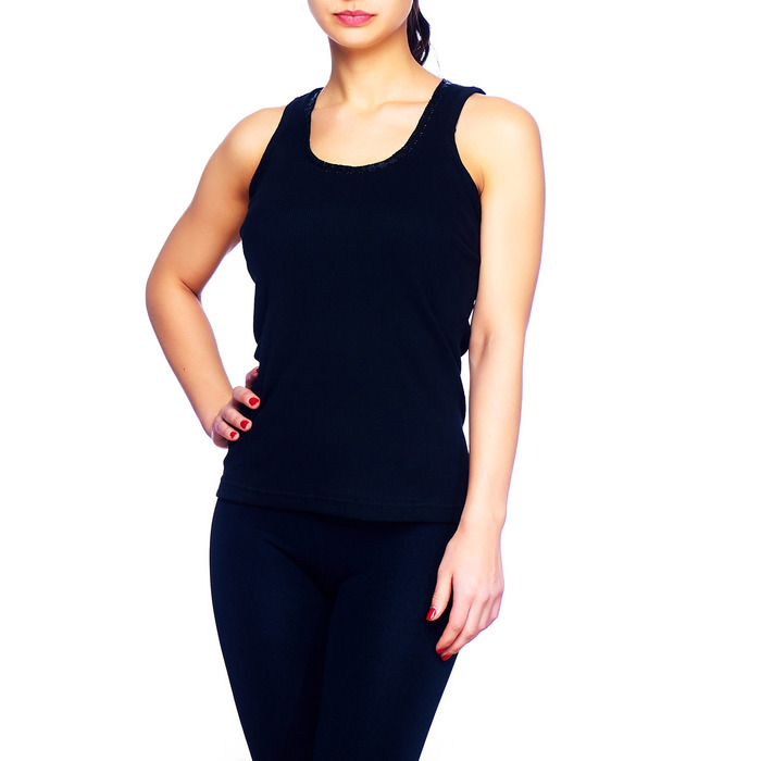 Майка женская однотонная на широких бретельках 7356 цвет чёрный, р-р XL