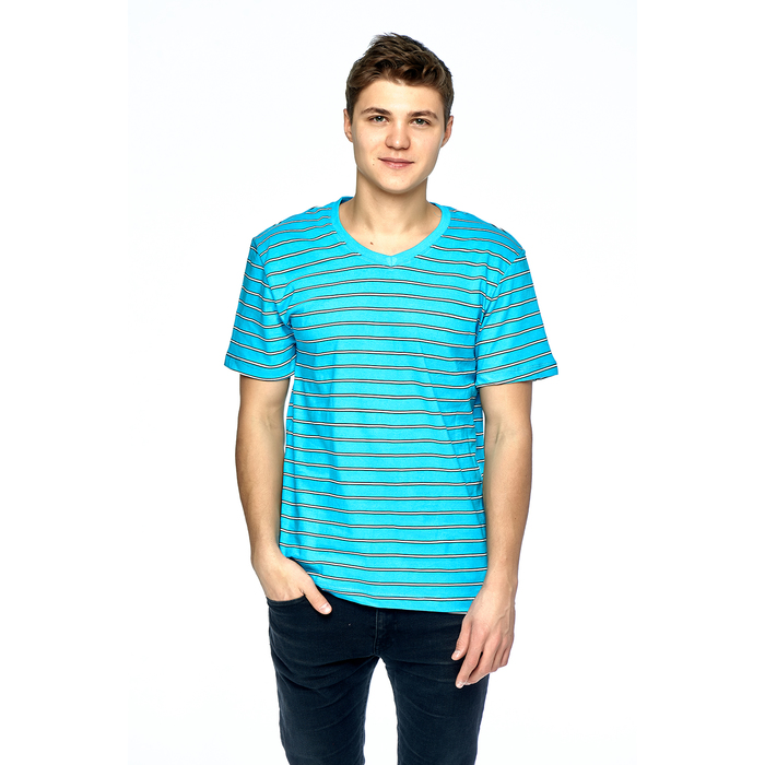 Футболка мужская полоска с V образным вырезом 77486 цвет голубой, р-р S