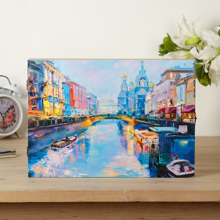 Ключница на холсте Элегант "Канал Грибоедова. Вечер" 34х24х6 см