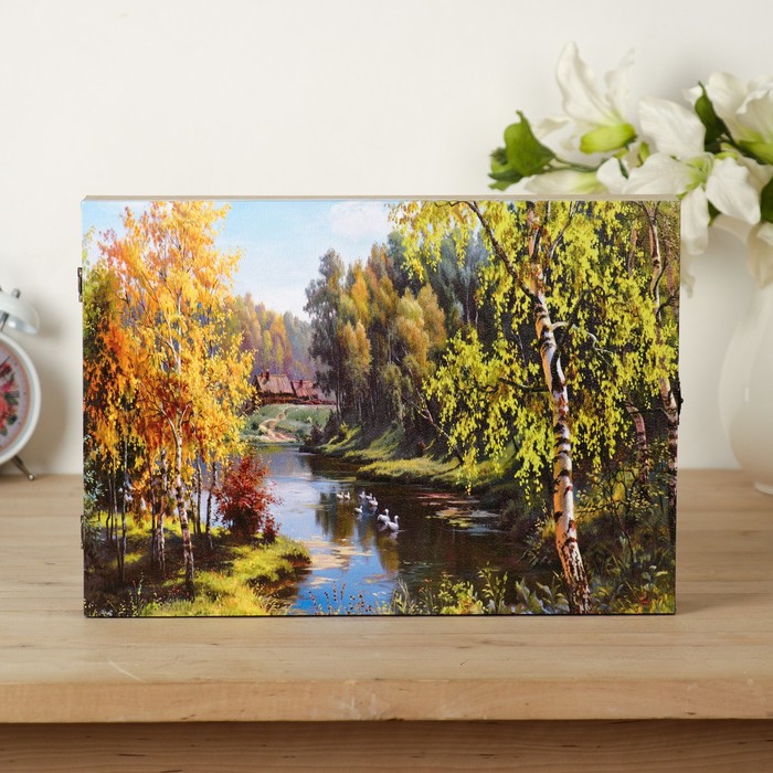 Ключница на холсте Элегант "Гуси в деревне" 34х24х6 см