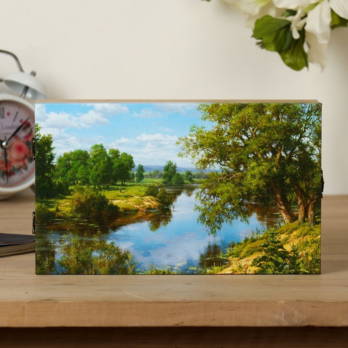 Ключница на холсте Элегант "Пейзаж с рекой" 24х14х5 см