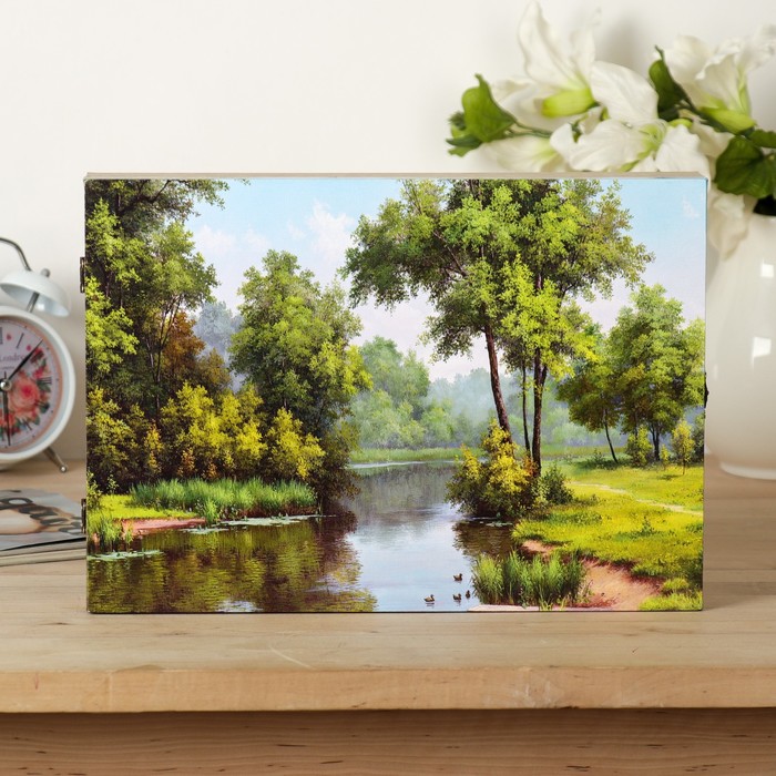 Ключница на холсте Элегант "Пейзаж с утками" 34х24х6 см