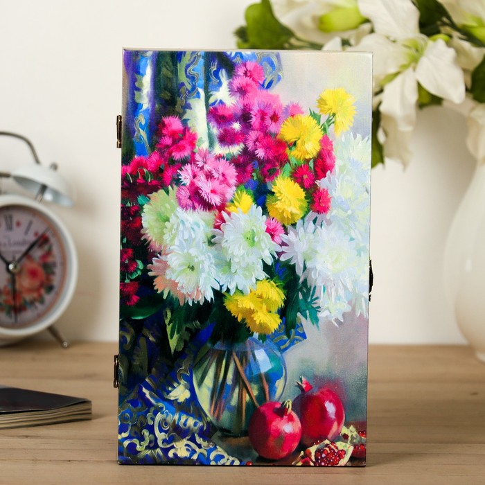 Ключница на холсте Элегант "Хризантемы и гранаты" 24х14х5 см