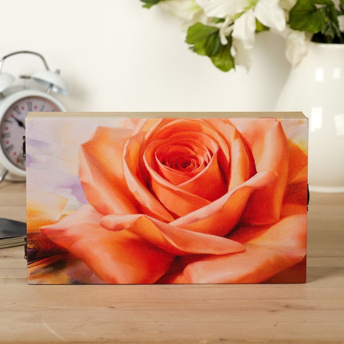 Ключница на холсте Элегант "Оранжевая роза" 24х14х5 см