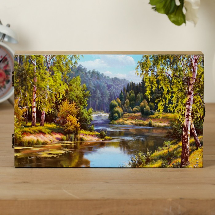 Ключница на холсте Элегант "У реки" 24х14х5 см