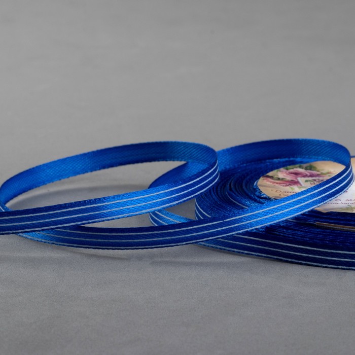 Лента атласная "Полосы", 6мм, 23±1м, №40, цвет белый/синий