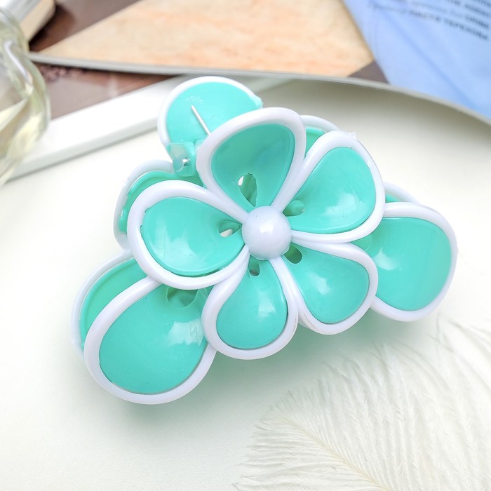 Краб для волос "Кантик" 5,7 см цветы белый,микс