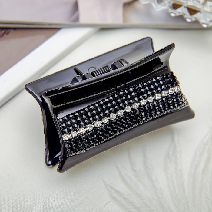 Краб для волос "Мерцание" 5,8 см черный с белым