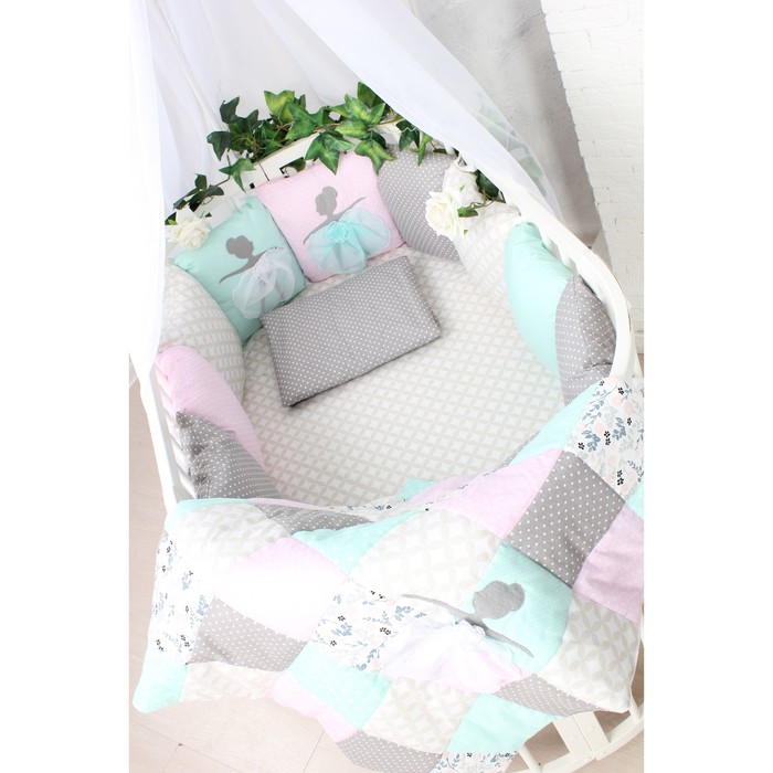 Комплект в кроватку "Танцующие балерины", 6 предметов, цвет мятно-розовый