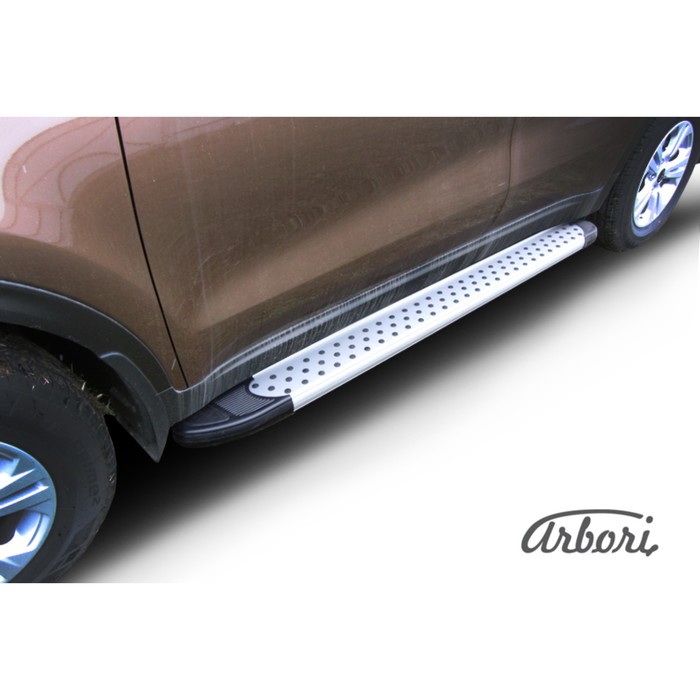 Защита штатных порогов алюминиевый профиль Arbori "Standart  Silver" 1700 серебристая Kia SPORTAGE 2
