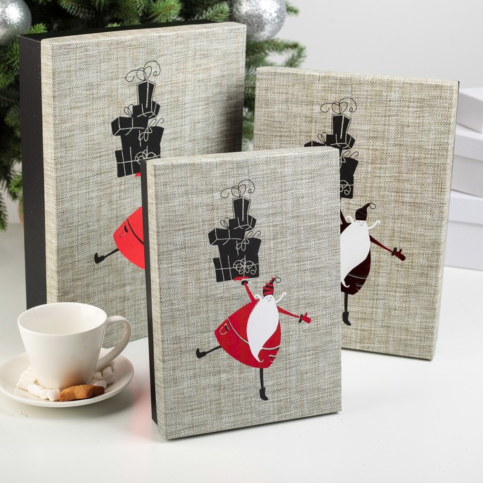 Набор коробок 3в1 "Санта с подарками", 32 х 23 х 7 - 24 х 17 х 5 см